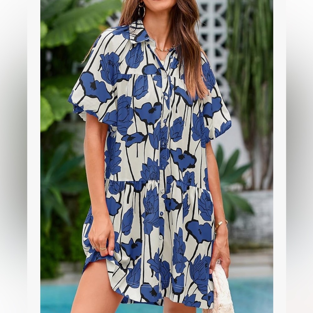 Blue floral print dress